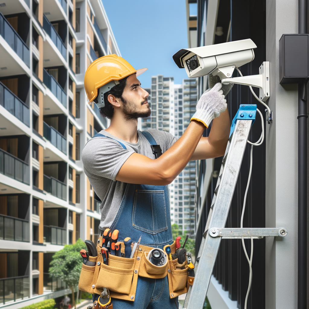 Imagem de tecnico instalando camera de segurança